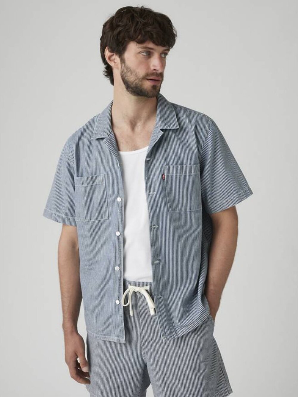 Levi's: Standard Fit Camp Shirt, Indy Mid Wash Stripe, Size: S